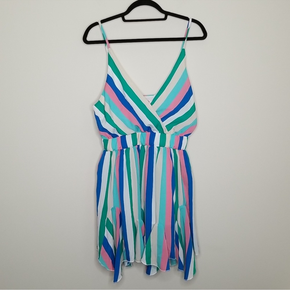 Pink Lily Striped Ruffle Dress M